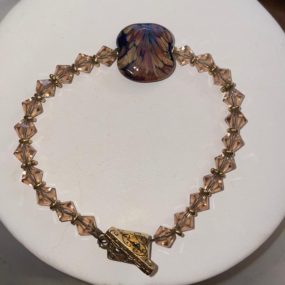 Swarovski bracelet with glass lampwork focal